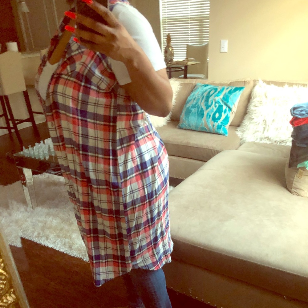 Plaid sleeveless long button down